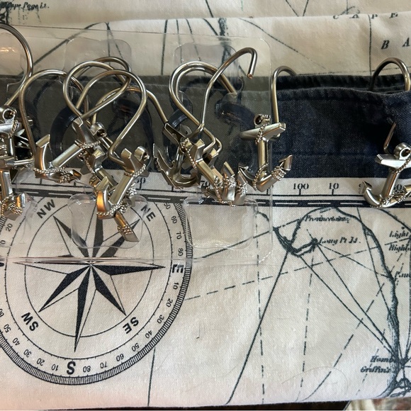 Nautical Anchor Print Cotton Shower Curtain - Picture 2 of 5